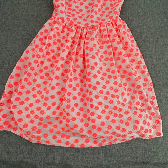 J. Crew Fit & Flare Dress Sleeveless Sz 0 Round Neck Neon Pink Orange Floral - Picture 5 of 14
